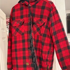 Red and Black Plaid Hooded Jacket